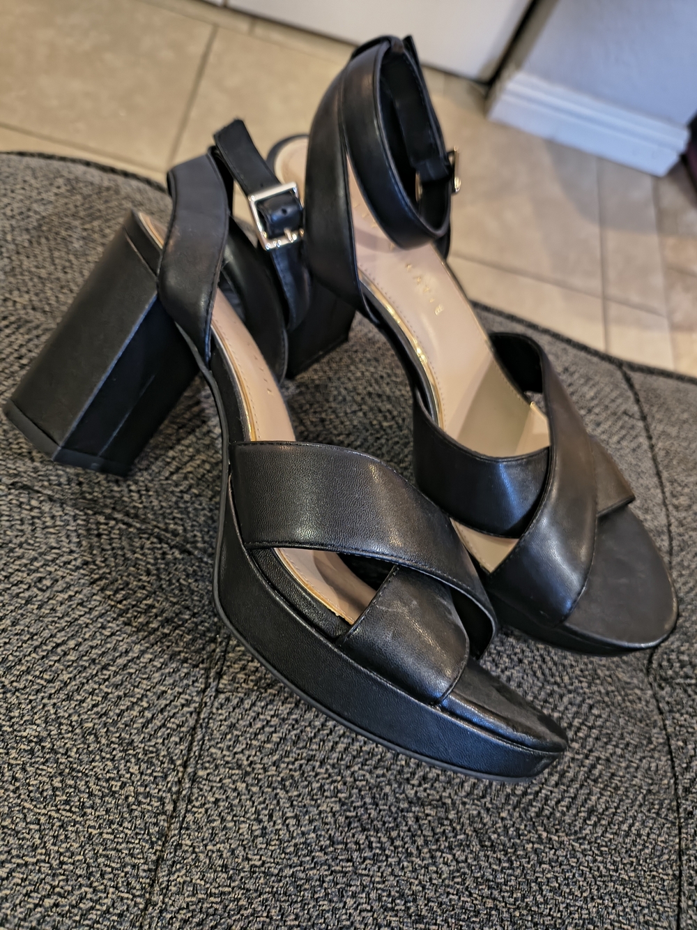 Black Platform Block Heel Sandals with Ankle Strap